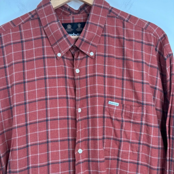 Barbour Flannel XXL Button Down Plaid Burnt Orange Rust Classic Preppy Old Money - Picture 10 of 10